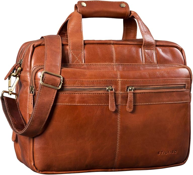 Sac Serviette Cuir Vintage STILORD Jeffrey - Ordinateur 15.6" A4 - Sac Bandoulière
