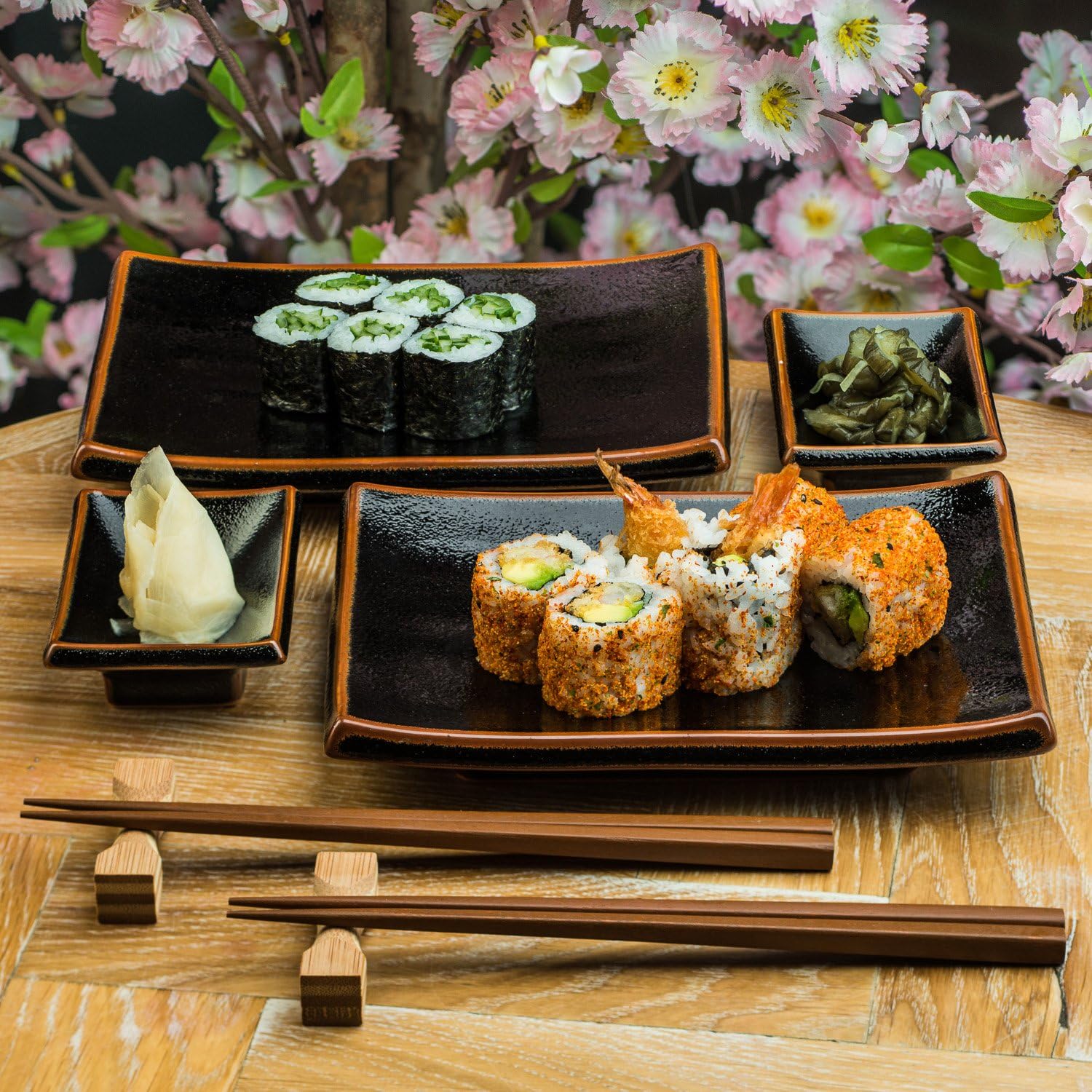 Amazon.com | Japanese Sushi Plate Set with Sauce Dishes & Chopsticks in