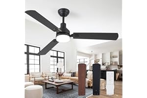 ZMISHIBO 52 Inch Ceiling Fan with Light Remote Control, Indoor and Outdoor LED Ceiling Fans, 3 Color Temperatures, Quiet Reversible DC Motor, Dual Finish Blades (Modern Black & Farmhouse Walnut)