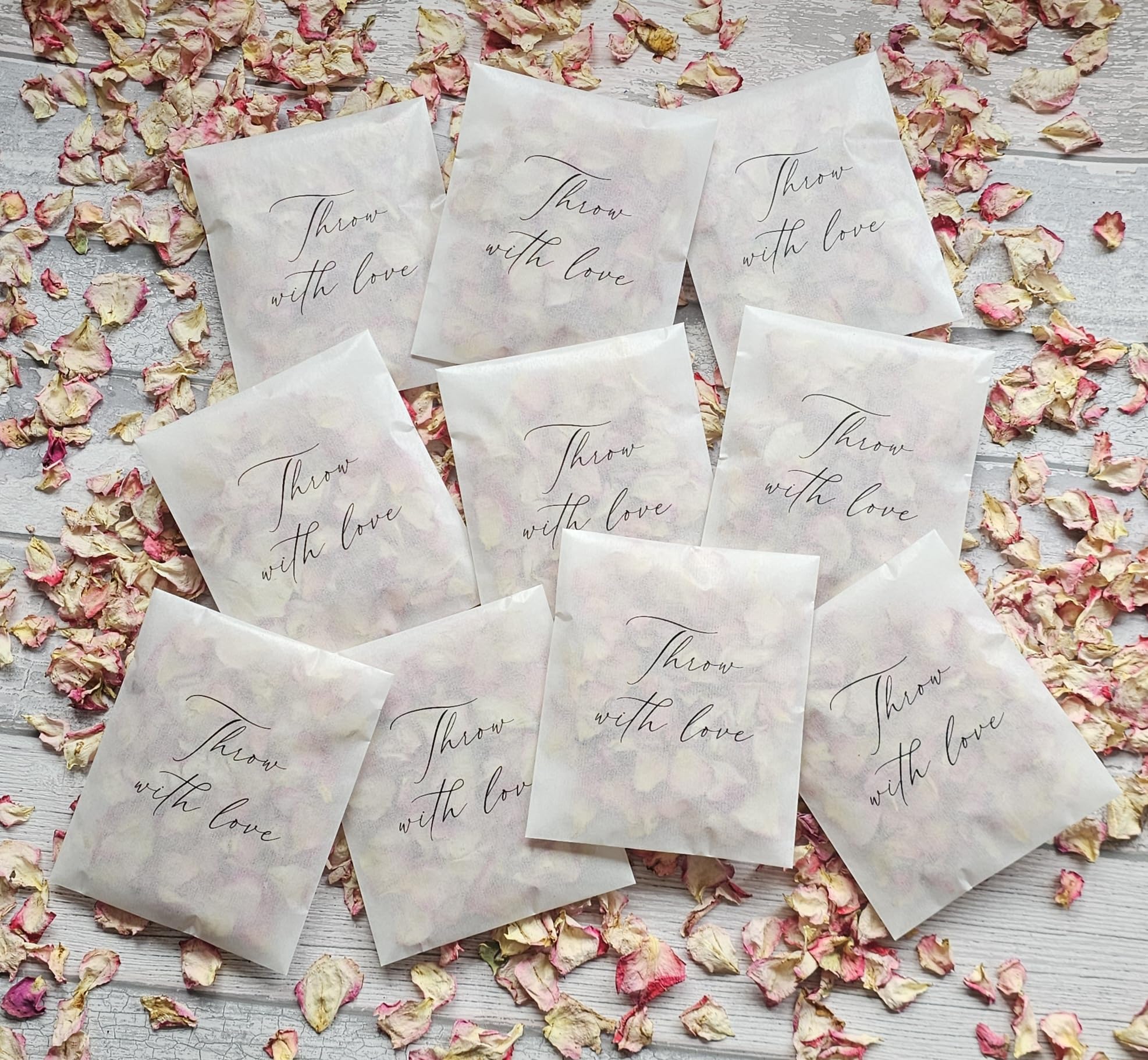 Fun Floral Fusions 10 Large Filled Clear Packets of Red & Cream Ombre Natural Petals - Wedding Confetti - Dried Flower Petals - Real Petal Confetti - Celebration Confetti, Yellow Burgundy, 1 Litre