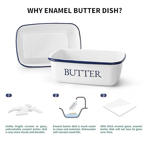 SveBake Butter Dish for Countertop Vintage Enamel Butter