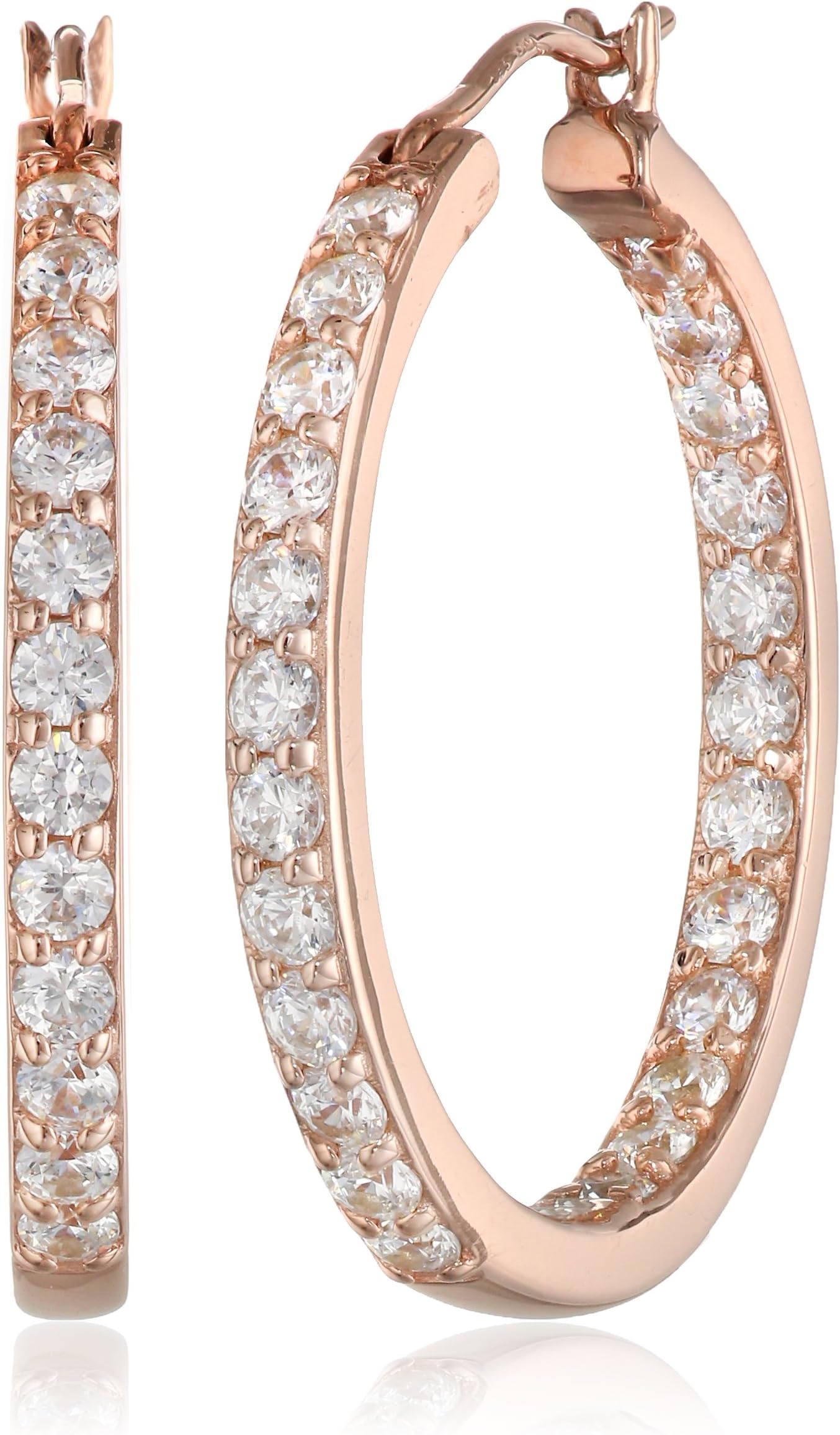 La Lumiere Platinum Plated Sterling Silver and Swarovski Zirconia (3cttw) Inside-Out Hoop Earrings