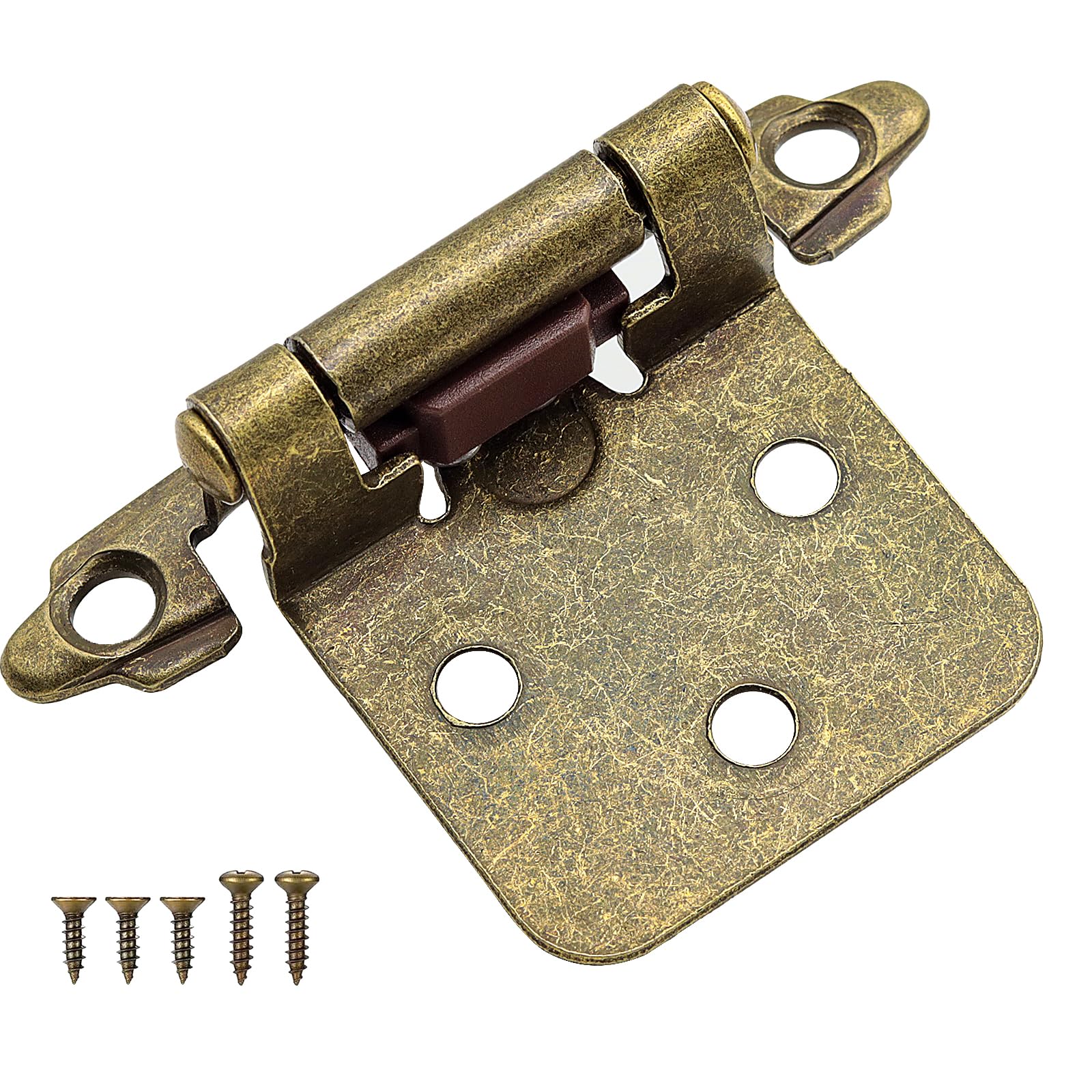 Photo 1 of Antique Brass Kitchen Cabinet Hinges Overlay, 50 Pack (25 Pairs) Self Closing Flush Face Mount Cabinet Hardware Hinges for Cabinet Doors