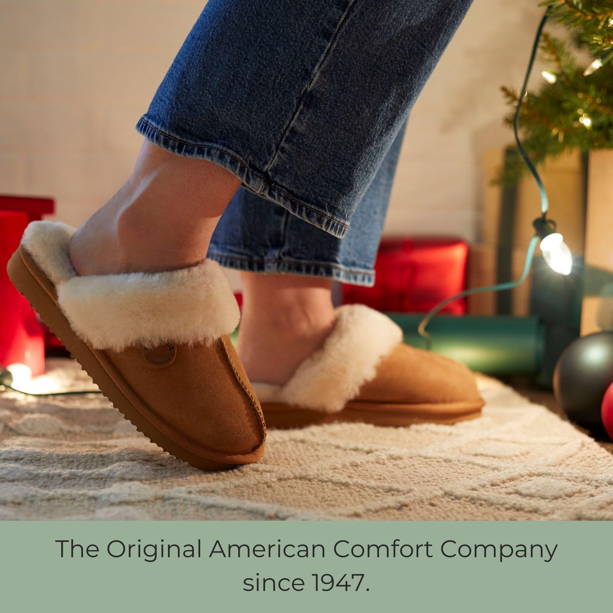 Fireside By Dearfoams Women's Sydney Slippers, Genuine Shearling Suede Scuffs, Memory Foam Slip-in House Shoes