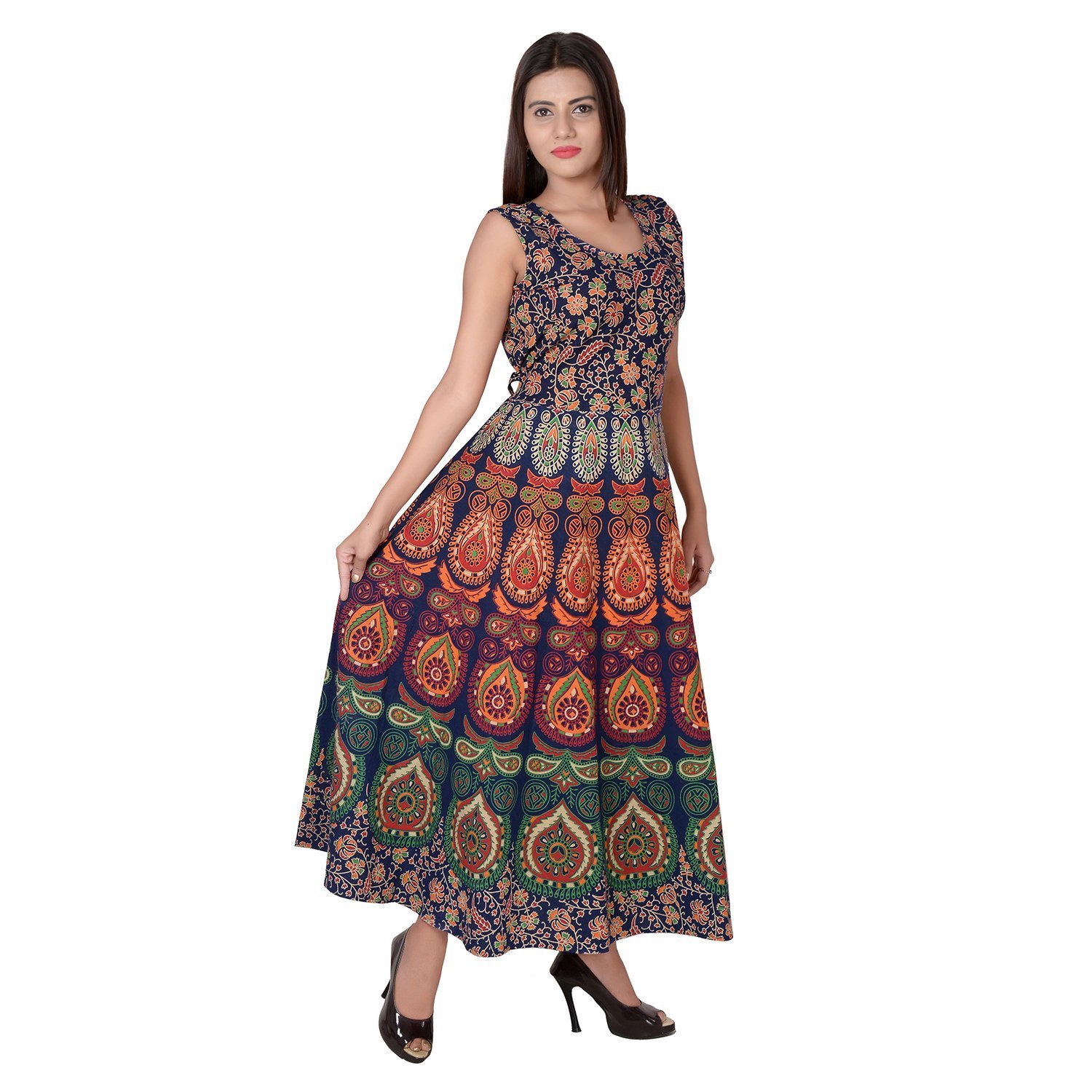 hand block jaipuri kurtis for women latest jaipuri dresses for women long dress cotton women's maxi long dress jaipuri printed(free size upto 44-xxl)