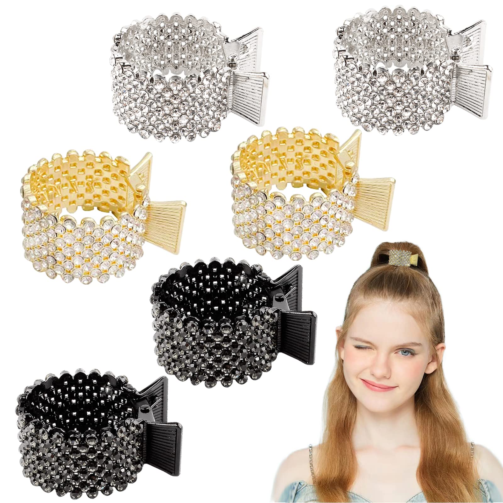 Paotxpum 6 Pcs Hair Claw Clips for High Ponytail, Pearl Rhinestone Shark Hair Clips, High Ponytail Fixed Hair Clip, Non-slip Hair Clip for Women for Women Thick Long Hair