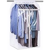 KEETDY 43" Hanging Garment Bags for Closet Storage Large Clear Window Hanging Clothes Storage Garment Rack Cover Coat Protector for Suit, Wardrobe, Bottom Enclosed