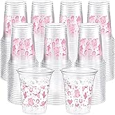 Jingmore 100 Pcs Western Plastic Cups 12 oz Clear Disposable Plastic Cowboy Cowgirl Drinking Cups Bulk for Boho Preppy Baby Shower Birthday Wild West Party Decoration Supplies(Western Cowgirl,Pink)