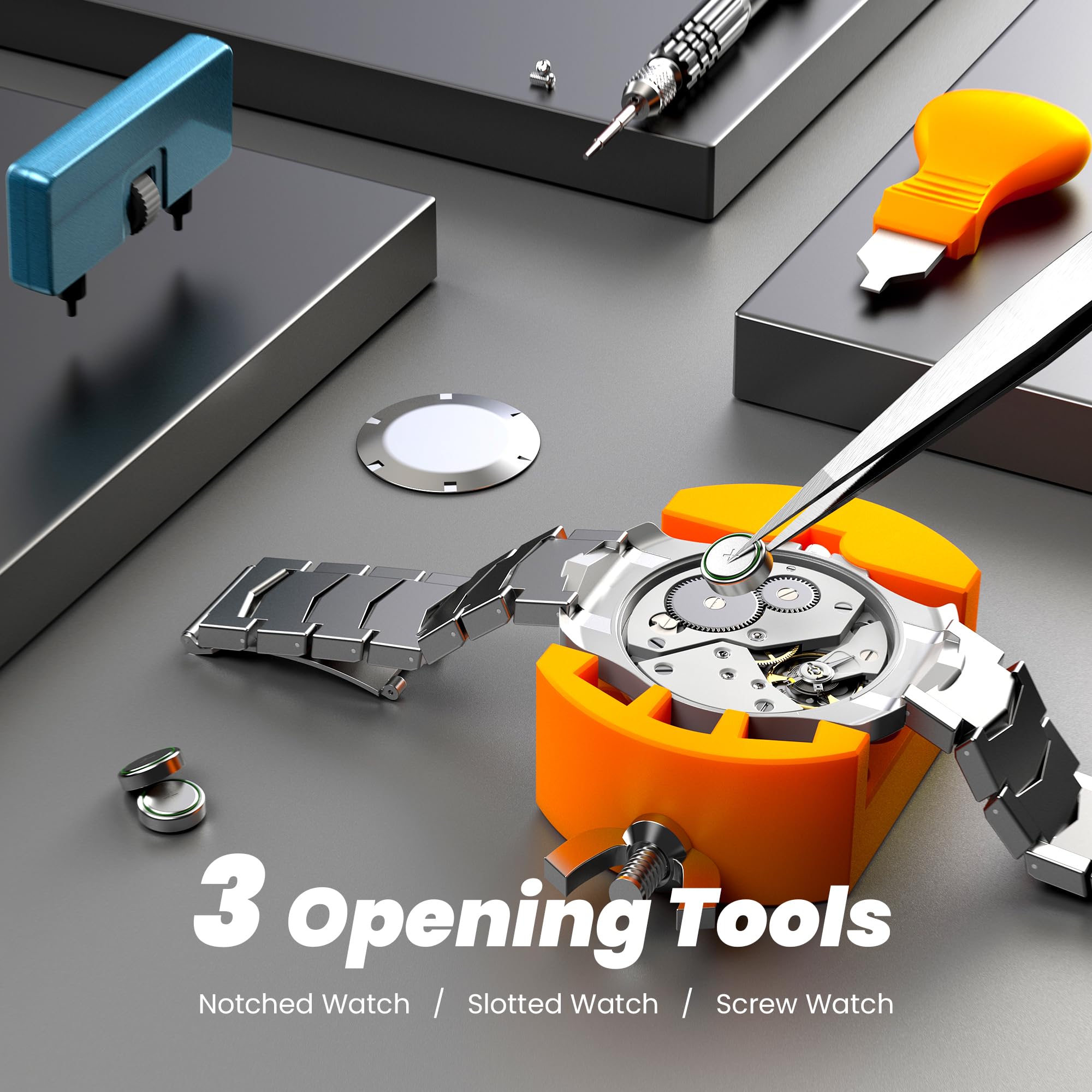 JOREST Watch Battery Replacement Kit, Watch Repair Screwdriver, Watch Band Replacement tool, Watch Wrench Back Remover, Watch Case Opener, Watch Back Remover Holder, Spring bar, Tweezers