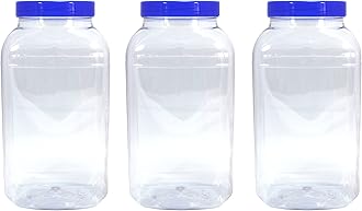 3 Large Storage Jars 4430ml with Blue Screw top lids by Britten & James. Clear Food Grade Plastic - Safe, hygienic and Attractive.