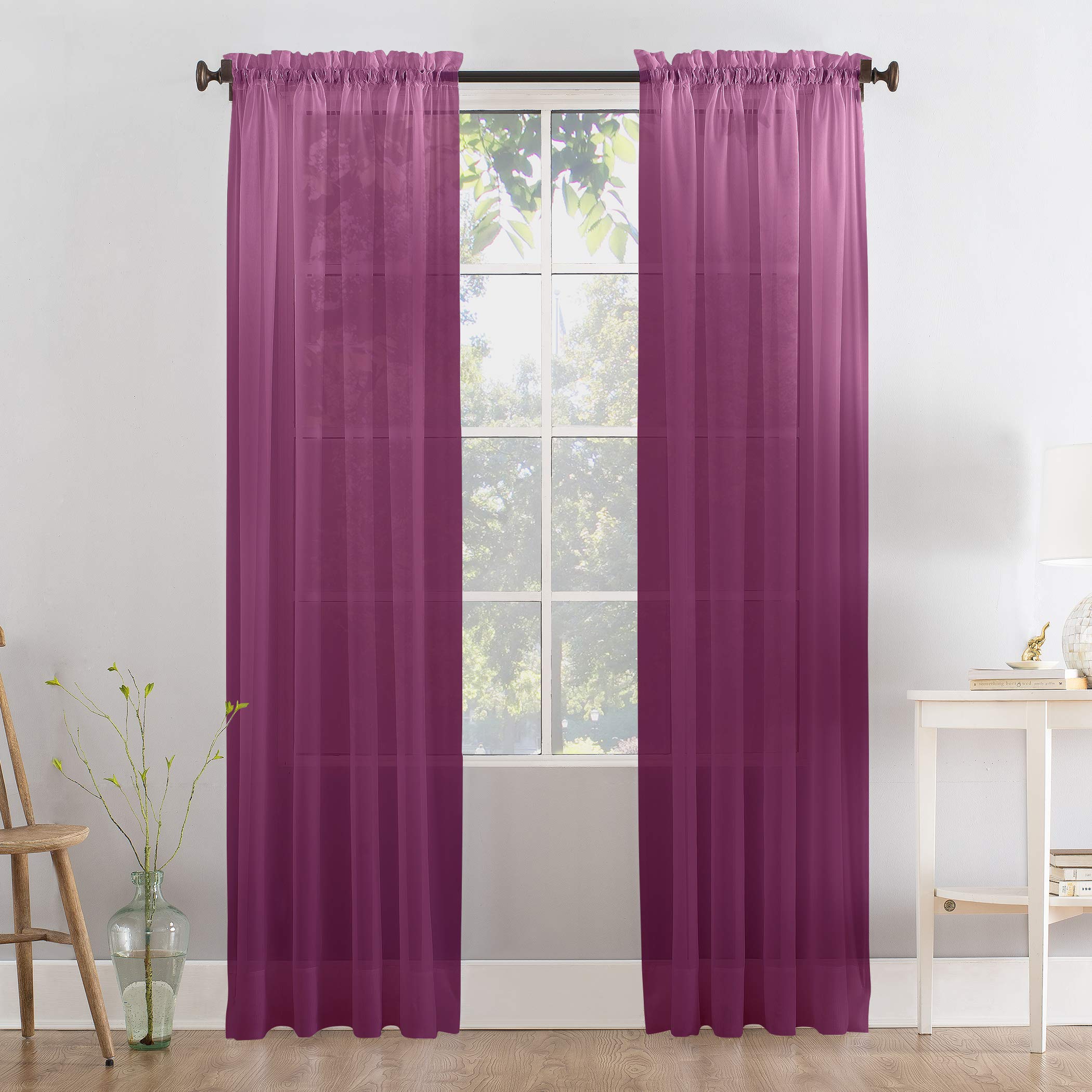 Megachest a pair of slot top voile curtains (Eggplant, 56" wideX90 drop 2 Panels)