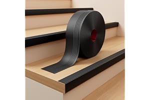 INMOZATA Stair Edge Trim, 10FT Vinyl Anti-Slip Stair Nosing, Waterproof & Self-Adhesive Stair Edge Protector for Indoor & Outdoor Safety (Black)