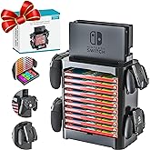 NS Compatible Nintendo Switch Games Holder, Nintendo Switch Stand - Black | Holds up to 10 Game Case &amp; 4 controllers Game Disk Rack, Switch Holder Stand for Gamers, Nintendo Switch Accessories