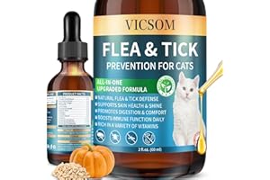 VICSOM Natural Flea and Tick Prevention for Cats, Herbal Cat Flea and Tick Treatment Support Drops Flea Support with Prebiotics Probiotics for Cats Kitten - Ideal for Sensitive Cat - Salmon Flavor