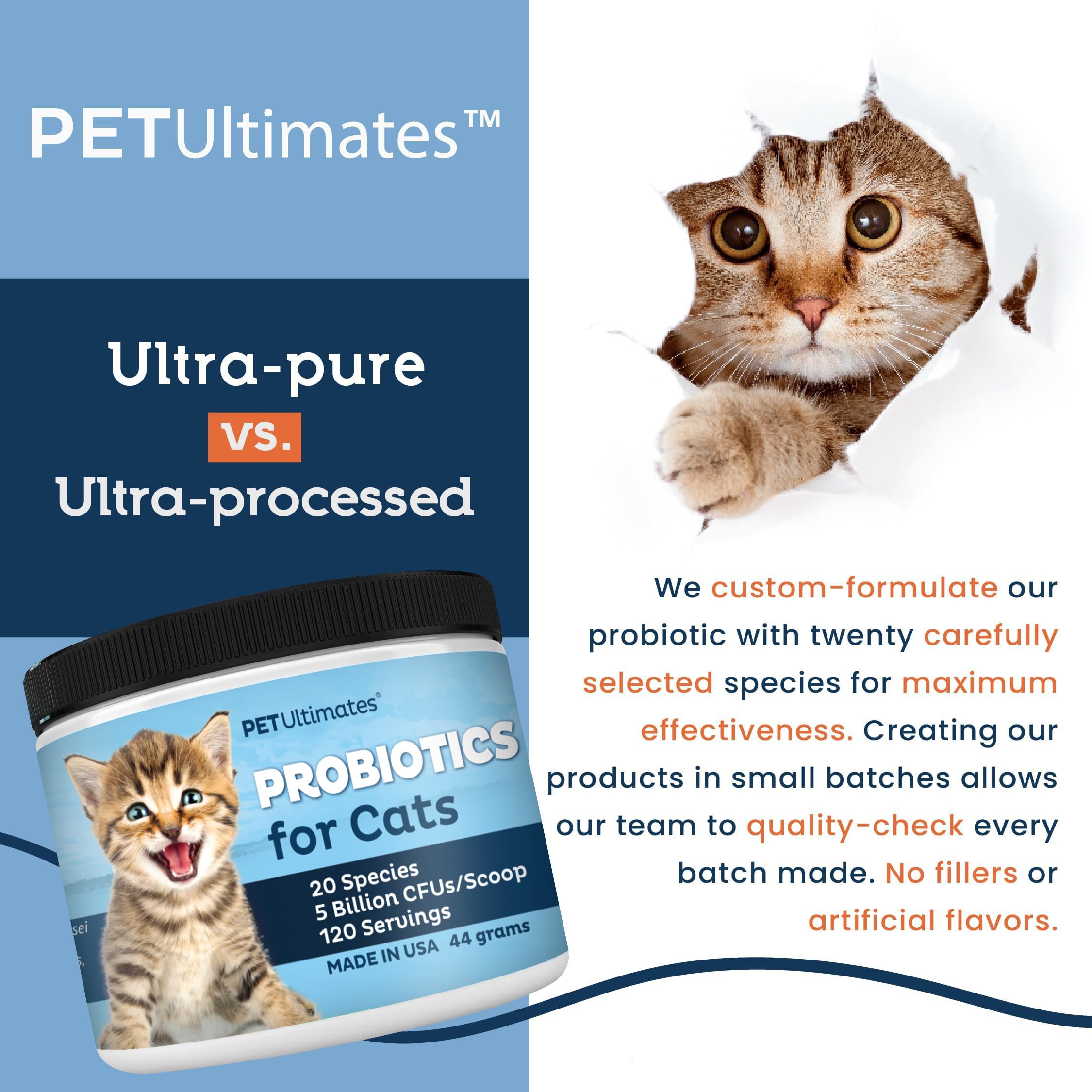 Pet Ultimates Probiotics for Cats 20Species Cat Probiotic Powder to