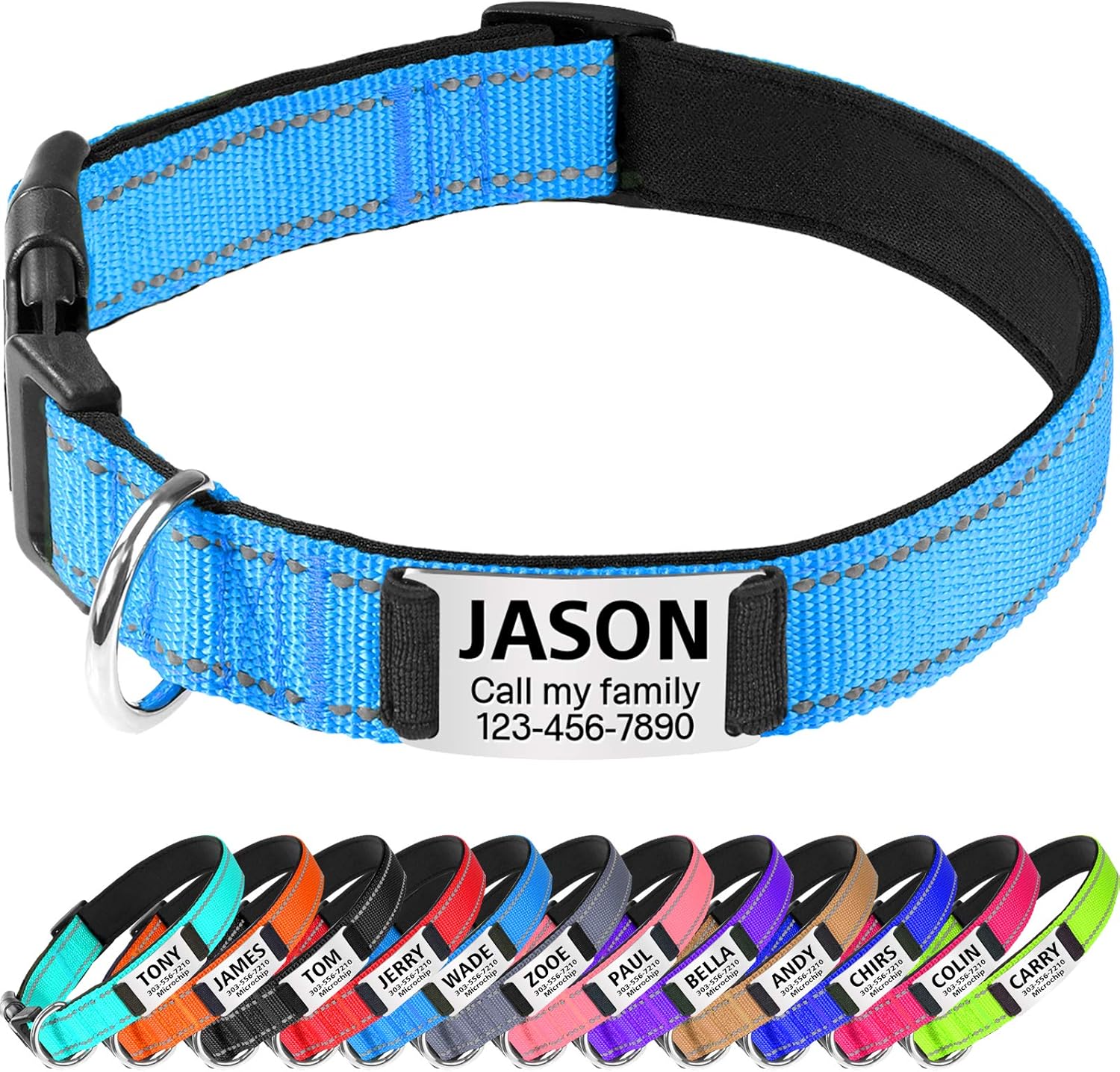 TagME Personalised Dog Collar Reflective Padded Collar for Large and