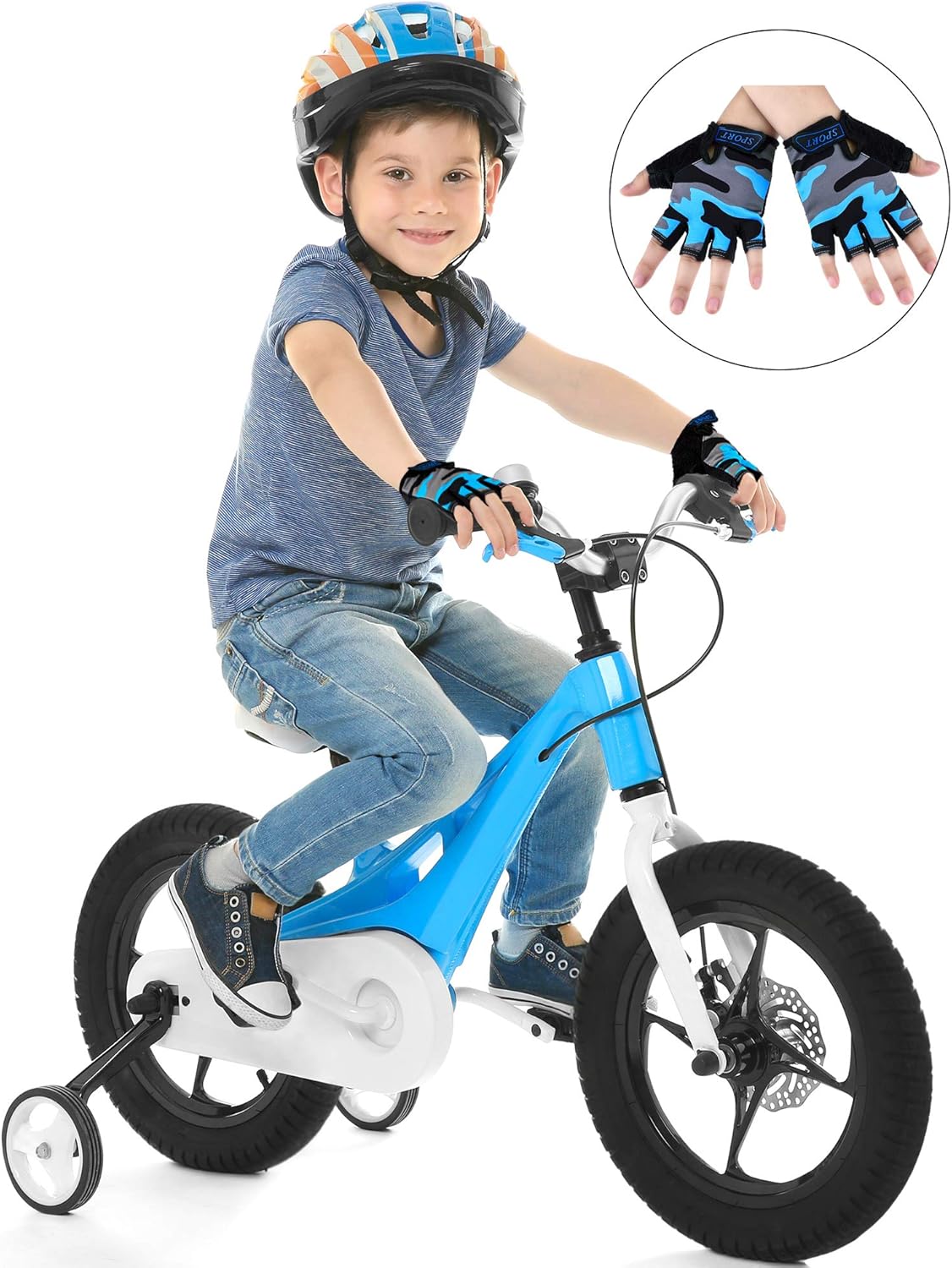 3 Pairs Kids Half Finger Gloves Sport Gloves Non-Slip Gel Gloves for Children Cycling Riding Biking, Blue, Grey Camouflage, Black : Clothing