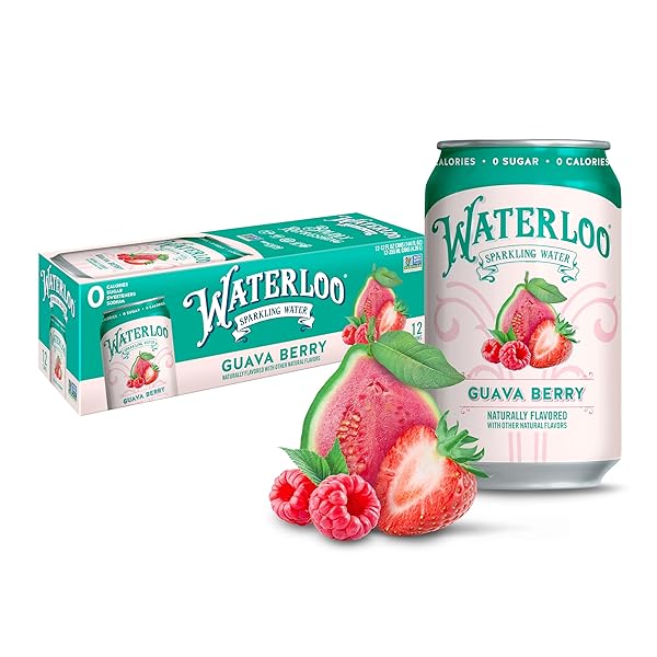 WATERLOO SPARKLING WATER, GUAVA BERRY NATURALLY FLAVORED, 12 FL OZ CANS (PACK OF 12) – ZERO CALORIES AND ZERO SUGAR OR SWEETENERS