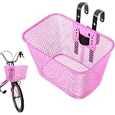 Milisten Front Bike Basket Pink Iron Mesh Handlebar Storage | 26 X 17 X 15.5 cm Dimensions, Includes Fixing Hook-and-Loop Fastener, for Bottles and Snacks