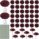 Thiccywoov 200 Pcs Flowers Long Stem Artificial Rose Bulk, 3.2 Inches Silk Rose Head Flowers Faux for Wedding Bridal Bouquet Independence Day Home Floral DIY Centerpieces Party Decoration(Burgundy)
