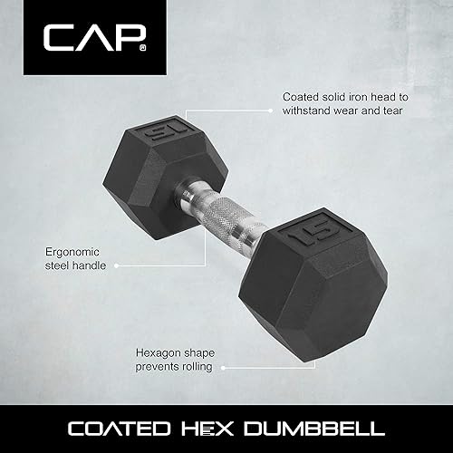 CAP Barbell Rubber Coated Dumbbell Set with Storage Rack (5-50 Lb