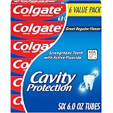 Colgate Cavity Protection Fluoride Toothpaste, Mint, 6 Pack, 6 oz | Bulk Anticavity Adult Toothpaste, Fights Cavities, Enamel Strengthening, ADA Accepted, Great Regular Mint Flavor