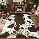 Amearea Faux Cowhide Rugs for Living Room, 4x6 Feet Machine Washable Cow Print Area Rug for Bedroom, Premium Western Home Decor Animal Print Non-Slip Throw Rug Carpet for Dining Room Kitchen Office