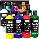 Nicpro 8 Colors Permanent Fabric Paint (4 oz, 120 ml) Soft Fabric Paint | for Clothes, Non-Toxic Textile Paint for Fabric DIY Crafts, T-shirts, Shoes Jeans Bags Canvas for Adult with Color Wheel