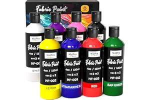 Nicpro 8 Colors Permanent Fabric Paint (4 oz, 120 ml) Soft Fabric Paint for Clothes, Non-Toxic Textile Paint for Fabric DIY Crafts, T-shirts, Shoes Jeans Bags Canvas for Adult with Color Wheel