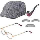 Beelittle Old Man Costume Grandpa Accessories Men Beret Hat Glasses Moustache Eyebrows Set