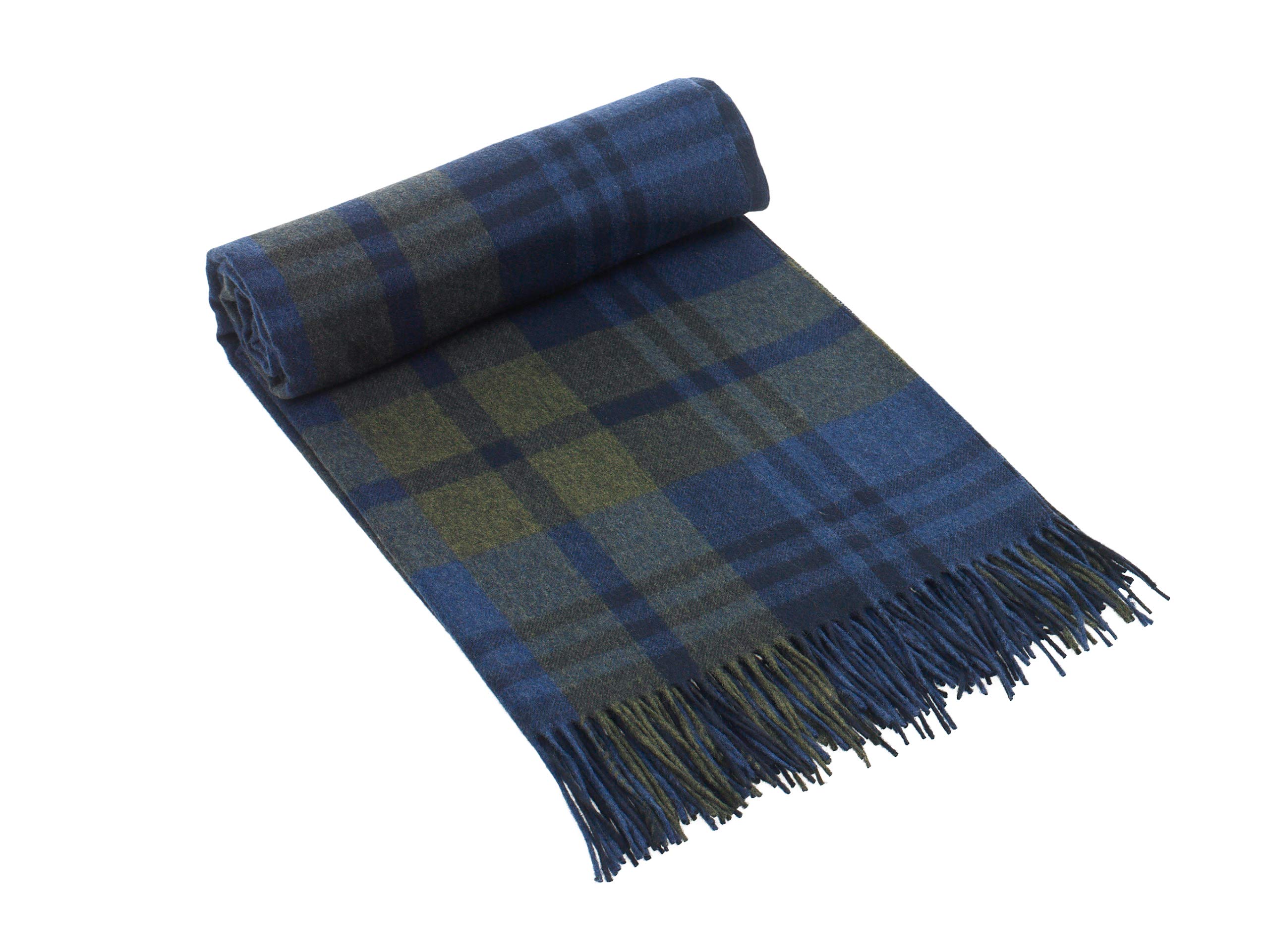 Glen Isla 100% Lambswool Blanket Denholm Blue Check - Made in Scotland