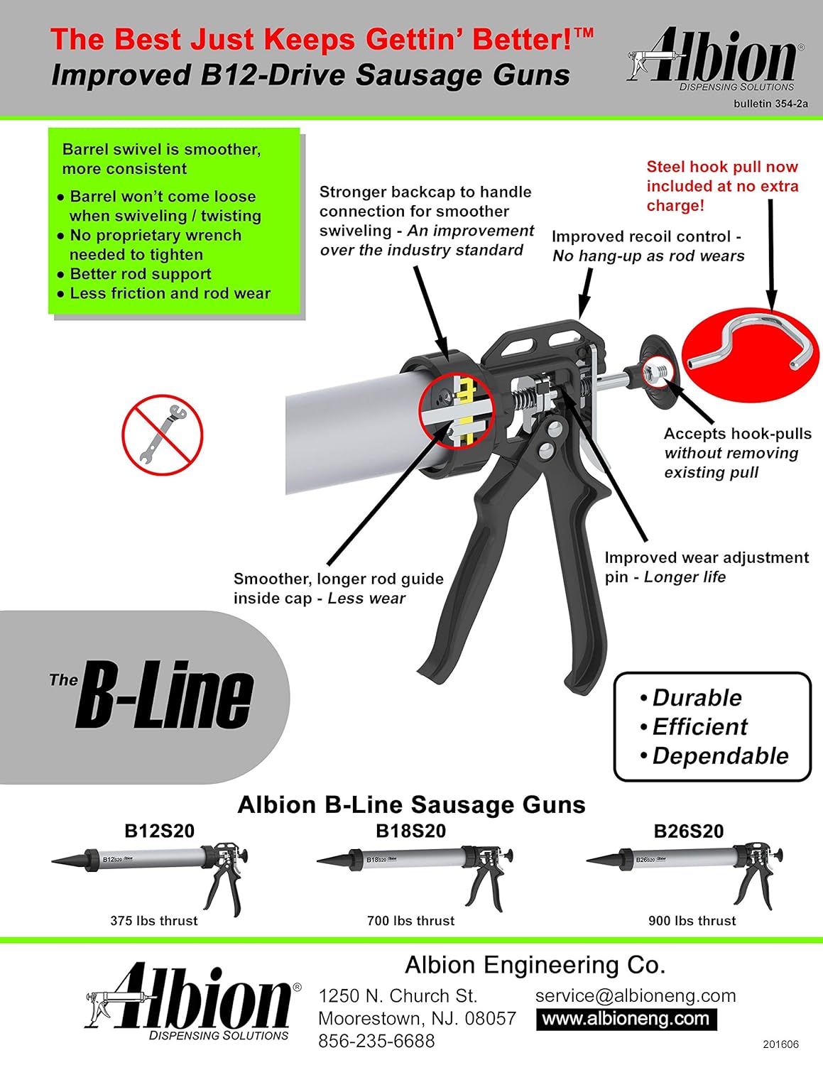 Albion Engineering B12S20 B-Line Manual Sausage Caulking Gun, 20 oz, 12:1 Drive: Hand Caulking Guns: Industrial & Scientific