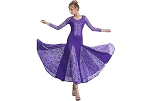 QSUCCUA Elegant Lace Ballroom Dance Dress - Long Skirt, Modern Swing Dress, Competition Costume
