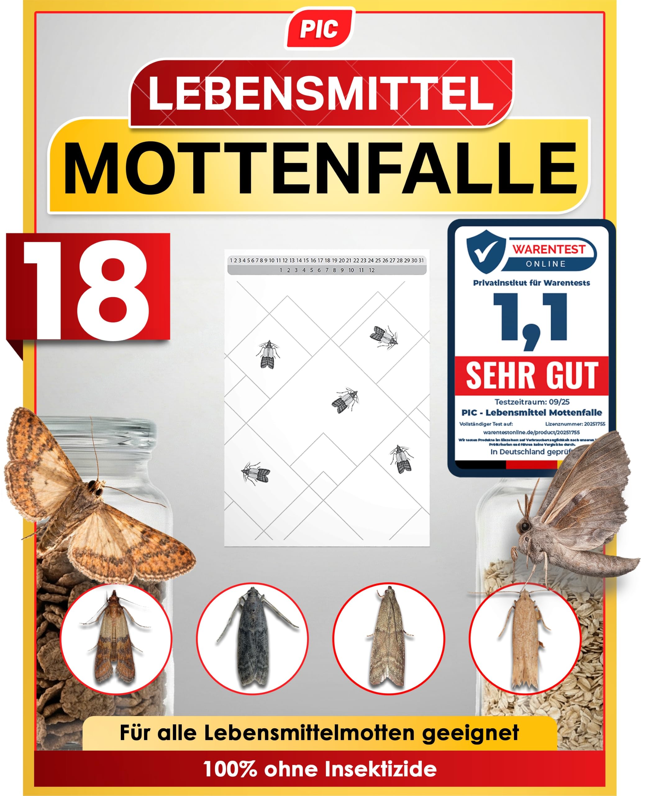 PIC Lebensmittelmotten Falle, 18 Stück Starke Pheromonfallen gegen Motten