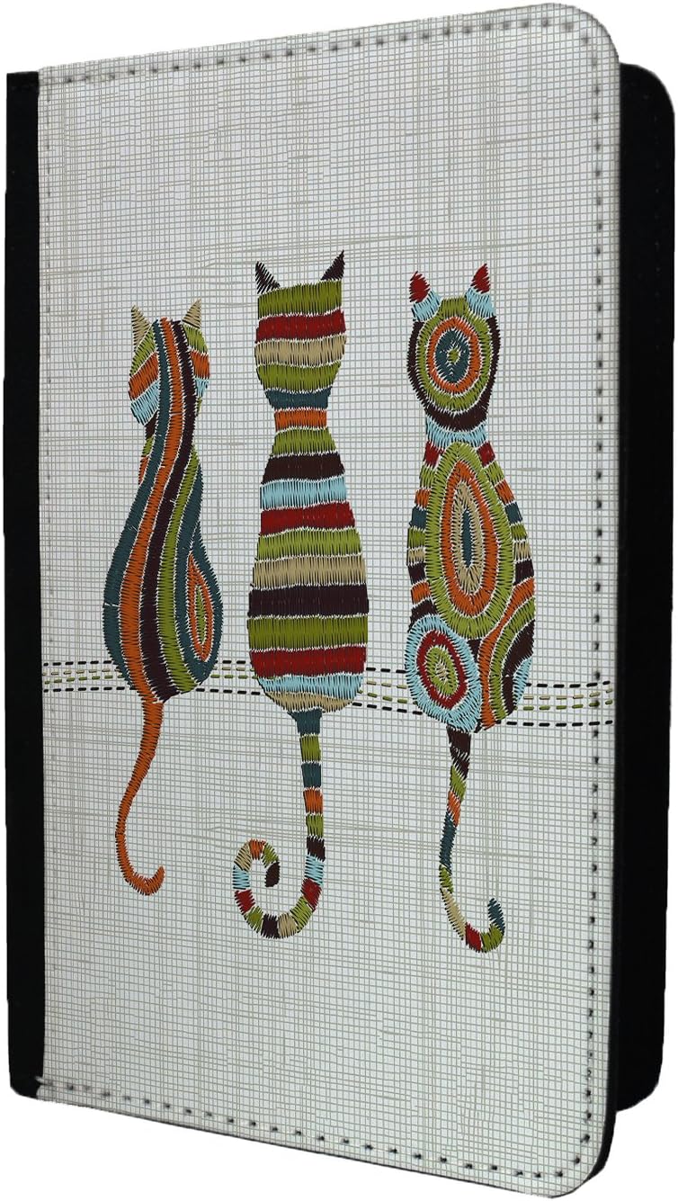 Embroidery Effect Cats PU Leather Travel Passport Holder Protector Cover Wallet Case Cover - S4495