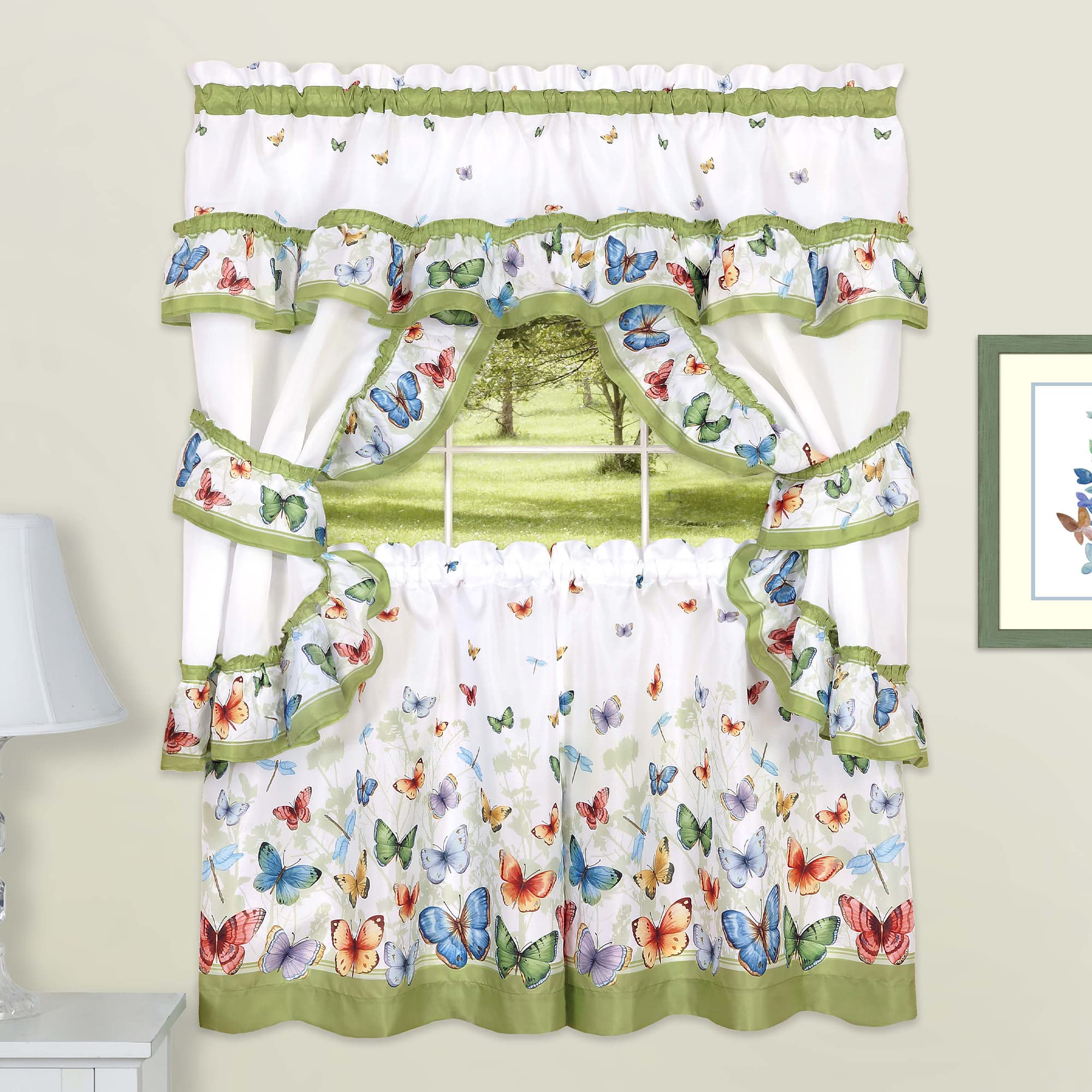Achim Home Furnishings Soft Window Cottage Sets, Polyester, Green, 57 in x 36 in