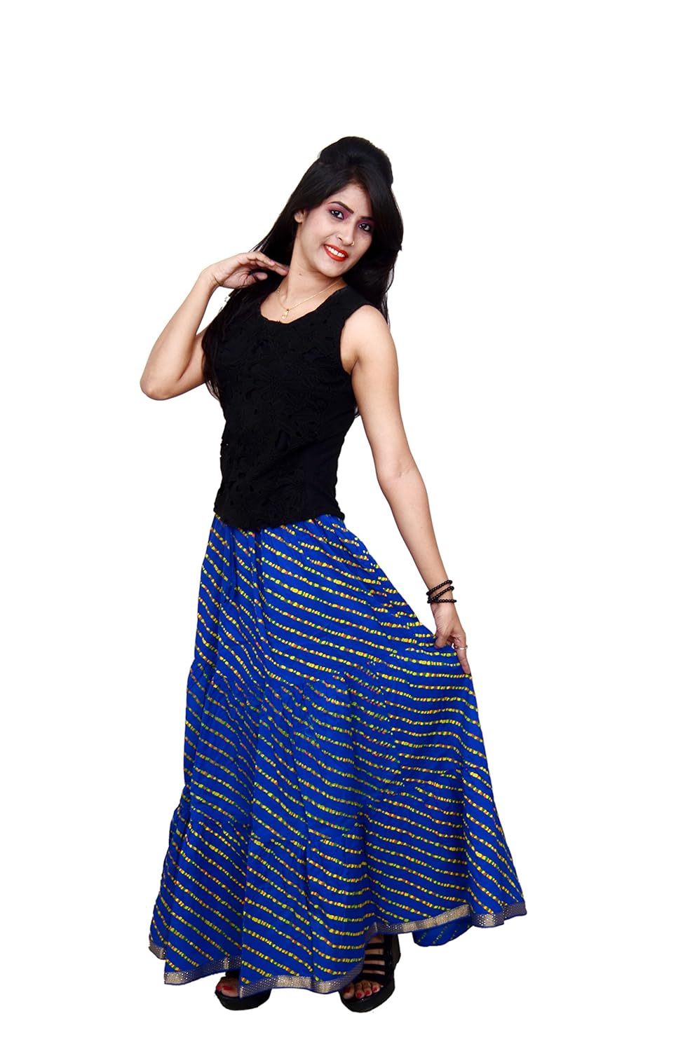 archiecs creations women's cotton regular fit leheriya printed long skirt