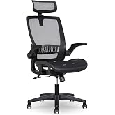 Amazon Basics Ergonomic High-Back Office Chair, Breathable Mesh, 360&deg; Swivel, Easy to Assemble, Comfortable Flip-Up Armrests, 25.5"D x 26.25"W x 49.25"H, Black