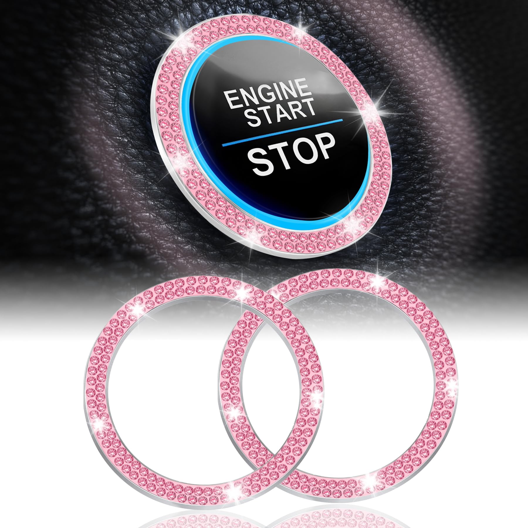 Photo 1 of LivTee 2 PCS Crystal Double Rhinestone Car Engine Start Stop Decoration Ring, Bling Car Interior Accessories for Women, Push to Start Button Cover Sticker, Automotive Decals, Pink