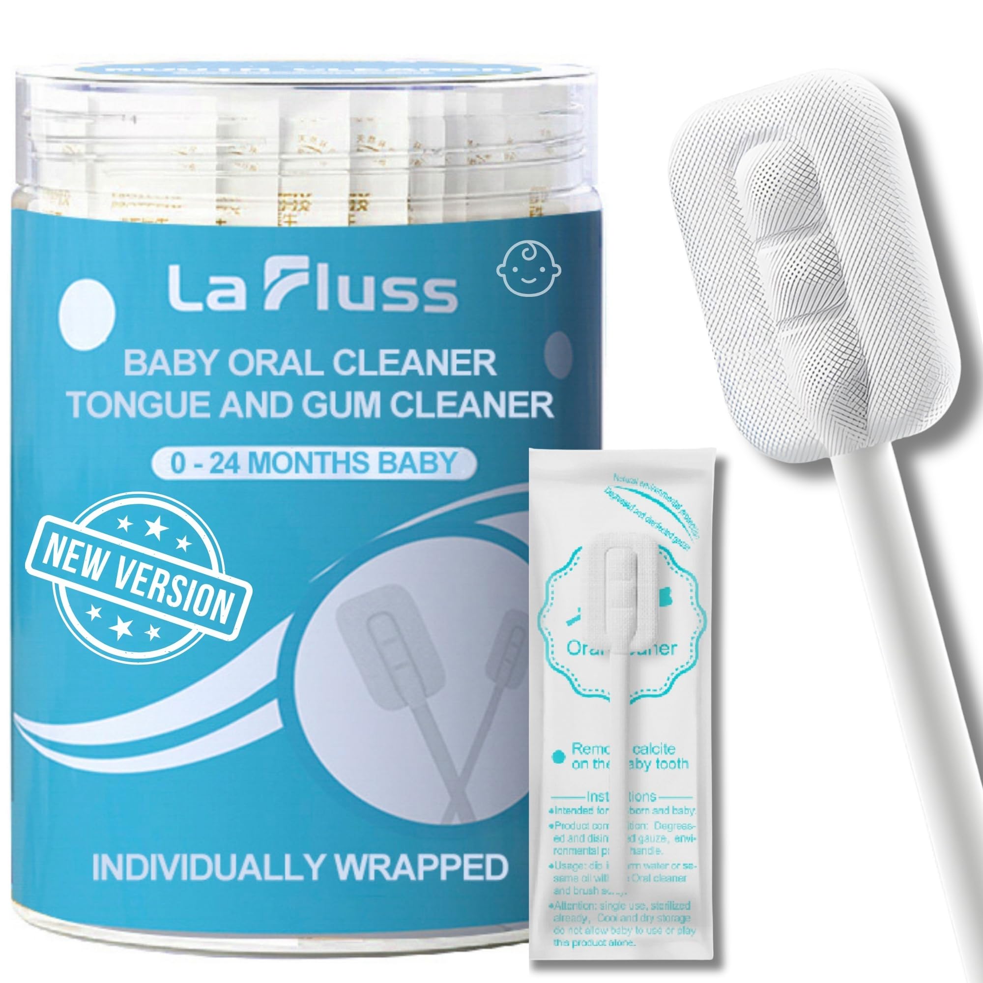 La Fluss Baby Oral Cleaner 30 pcs, Tongue Cleaner for Newborn, Gum Cleaner, Infant Dental Care from 0 to 24 Months