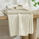 Am&eacute;lie Home Chenille Knit Throw Blanket, Ivory White 50"x60" | Soft Chunky Knitted Throw, Moss Stitch, Modern Farmhouse Style, Cozy Throw for Couch, Sofa, Chair &amp; Home D&eacute;cor