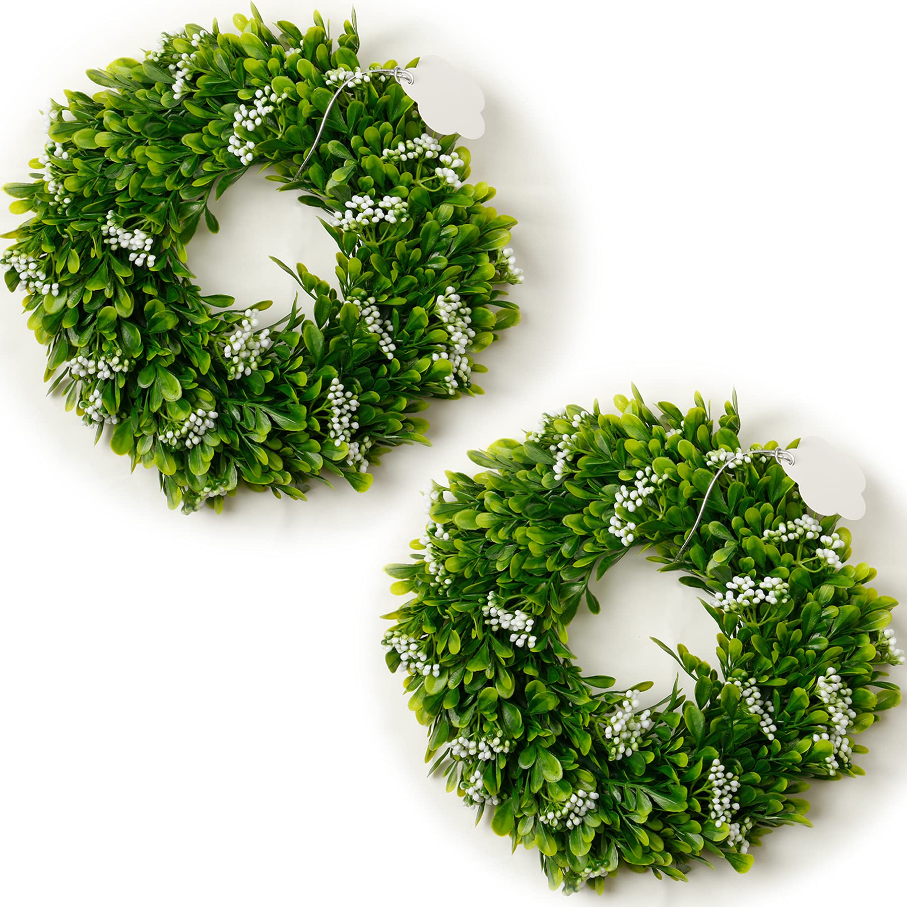 AVANAVA 30cm Faux Boxwood Wreath Artificial Green Leaves Wreath for Front Door Wall Hanging Window Wedding Party Decoration, 2 Pack