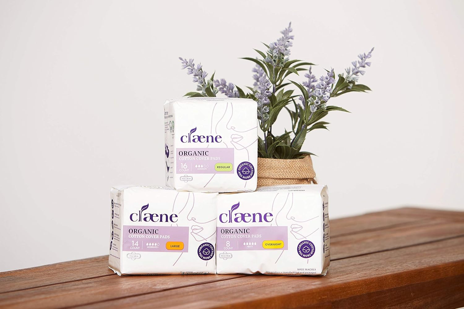 Claene Organic Cotton Cover Pads, Menstrual Regular Pads for Women, Unscented, Breathable, Natural Sanitary Napkins with Wings (Regular, 1 Pack, Total 16): Health & Personal Care