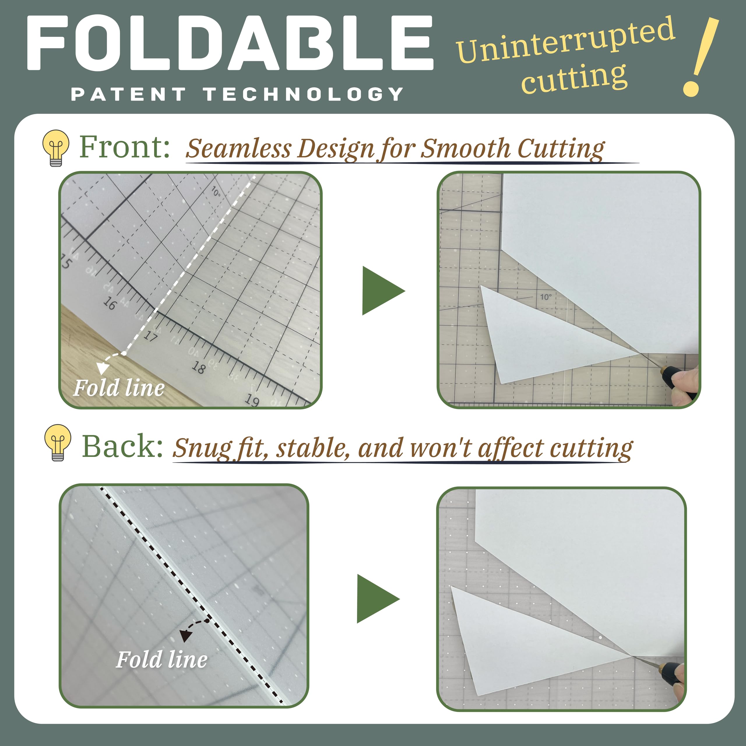 iMAT Flip Cutting Mat Note A1 (Inch Version), 24 x 36 in (60 x 90 cm), Foldable, Ideal for Crafts, Paper Cutting, Large Leather and Cloth Projects, Sketching, Drawing (Translucent)
