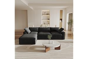 WJSHOME Cloud Modular Sectional Sofa with Storage Ottoman,120.45" L Shaped Couch for Living Room,Down Filled Convertible Couch Deep Seat for Office Apartment,Covers Washable&Replaceable (Black)