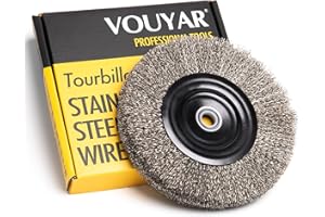 Vouyar 6 Inch Stainless Steel Wire Wheel for Bench Grinder with 1/2-Inch and 5/8-Inch Arbor, .012" Stainless Steel Wire