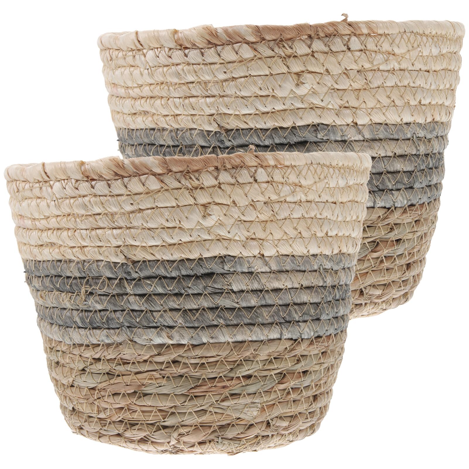 2Pcs Woven Plant Basket with Liner, 9.8 Inches Straw Flower Pot for Indoor Plants, Succulents, Storage Use, Decorative Planter for Home, Garden, Balcony
