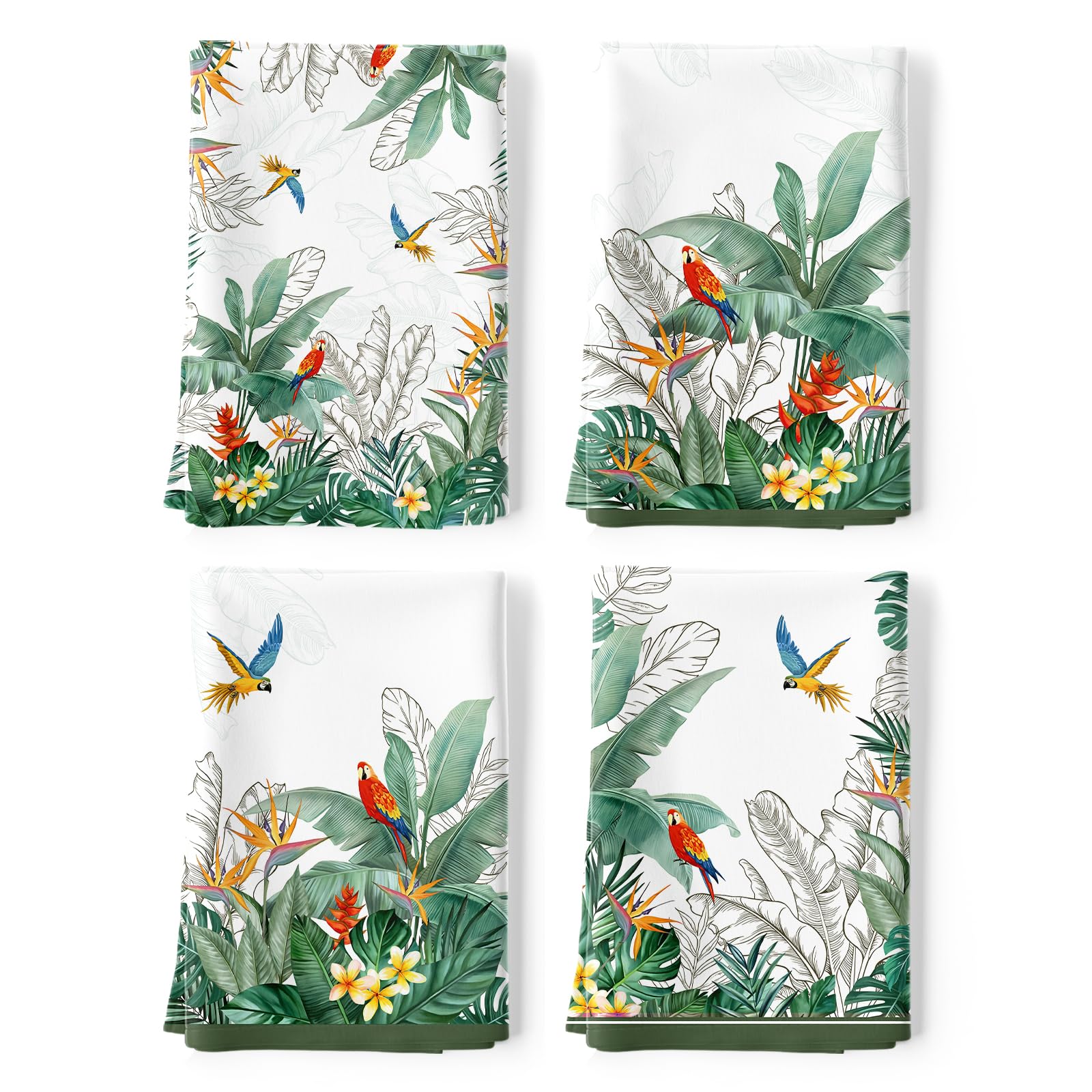 Arquiel Tropical Tree Leaf Tea Towels, 100% Cotton Kitchen Towel Set 50 x 70CM, Multi-Purpose Quick Dry Dish Towels Dishcloths Hand Towels Bar Towels(Set of 4)