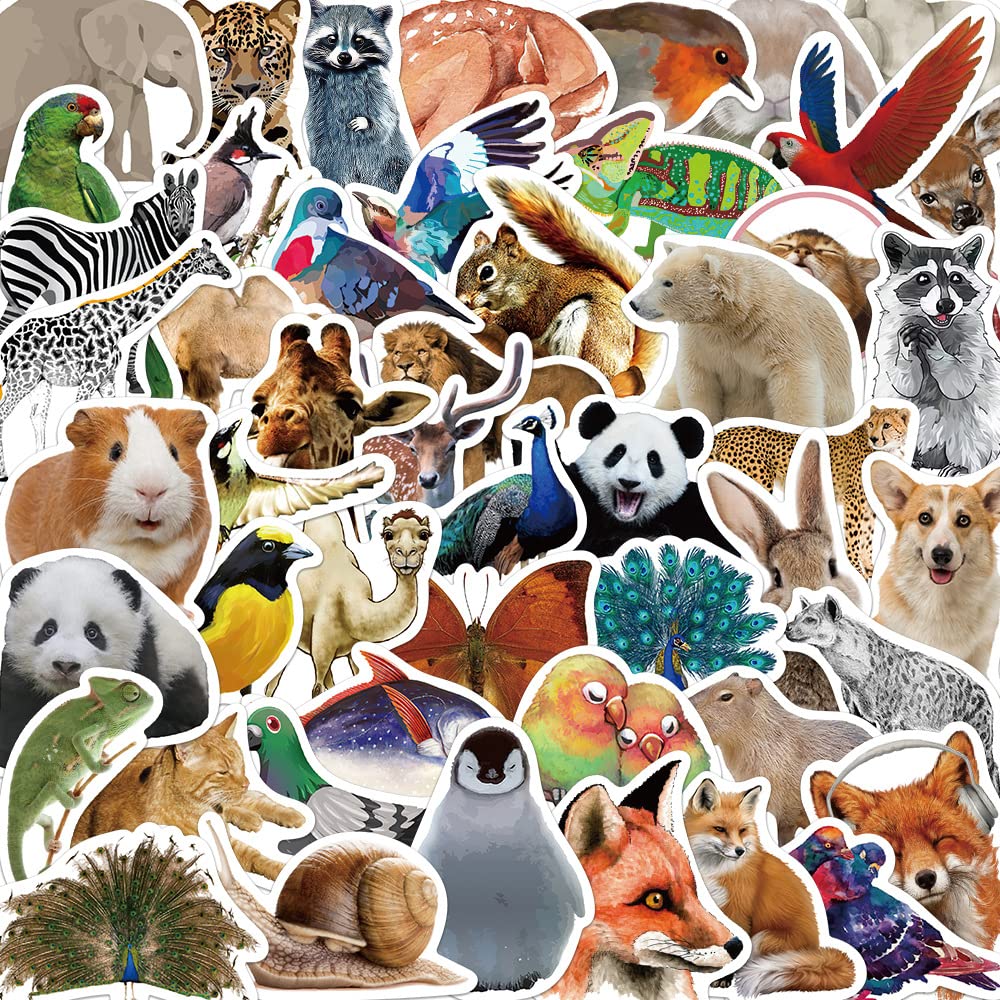 Photo 1 of Cute Animal Stickers, Zoo Animals Stickers, Realistic Animals Decal for Kids Teens, 50Pcs Hapiuen Vinyl Waterproof Sticker for Water Bottles, Laptop