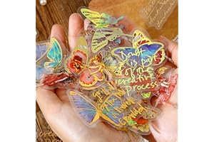 Aromoty Fairy Gold foil Holographic Stickers Set(120 pieces with 4 Themes)-Resin Transparent Waterproof Stickers,Butterfly,Flower Vintage letter Planner Stickers for Scrapbook Junk Bullet Journals Laptop,Water bottles Decor